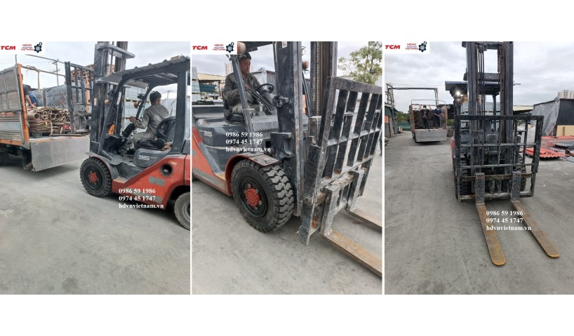 Thay lốp đặc 8.25-15 Phoenix cho xe nâng 3.5 tấn gật gù Toyota 8FDJ35 tại Chương Mỹ, Hà Nội